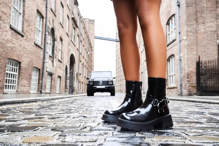 Women Blizzard Black Pu Metal Buckle Detailed Zip Up Rounded Chunky Sole Ankle Boots Black Public Desire Chunky Boots
