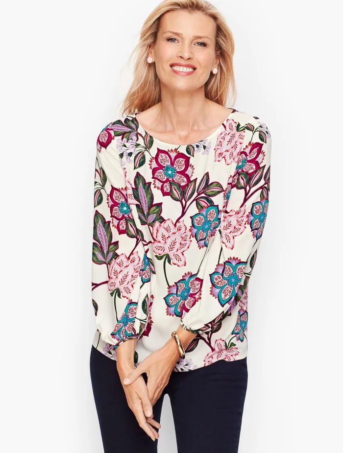 Women Blouses Talbots Poet Sleeve Top Ivory Multi
