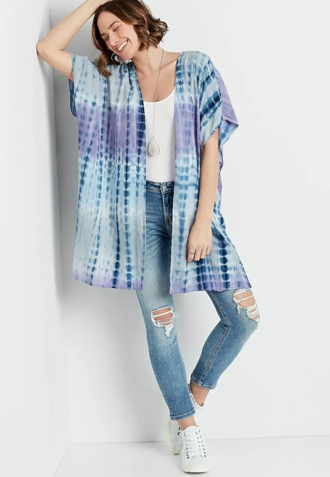 Women Blue and Purple Tie Dye Kimono Maurices Tops