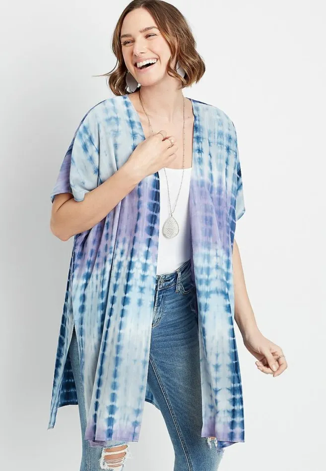 Women Blue and Purple Tie Dye Kimono Maurices Tops