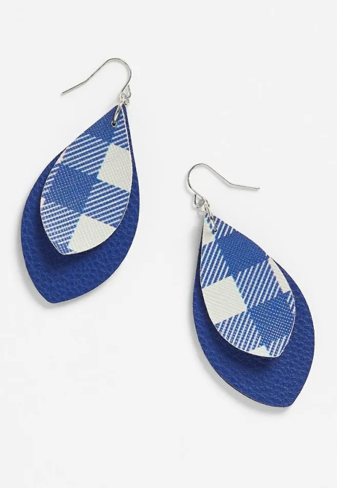 Women Blue And White Plaid Teardrop Earrings Maurices Jewelry