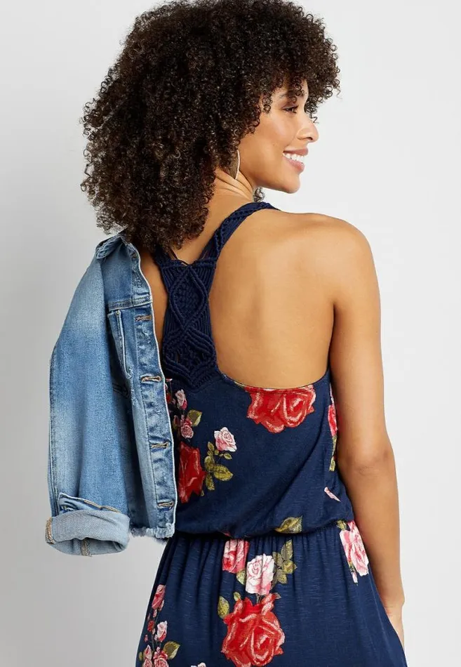Women Blue Floral Macrame Back Maxi Dress Maurices Dresses and Jumpsuits