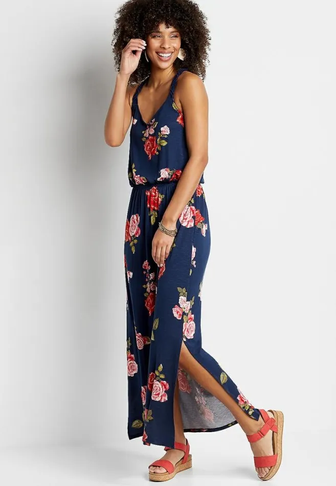 Women Blue Floral Macrame Back Maxi Dress Maurices Dresses and Jumpsuits