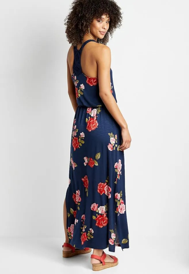 Women Blue Floral Macrame Back Maxi Dress Maurices Dresses and Jumpsuits