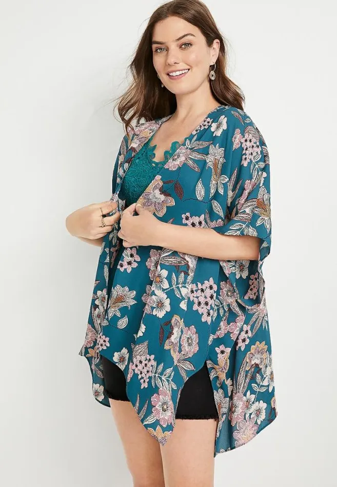 Women Blue Floral Ruana Maurices Tops