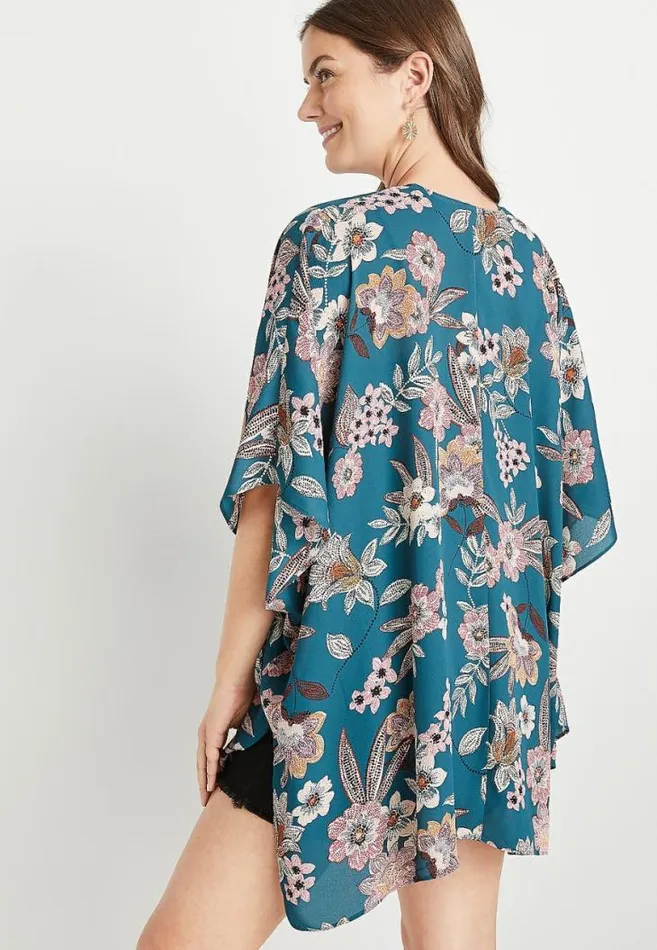 Women Blue Floral Ruana Maurices Tops