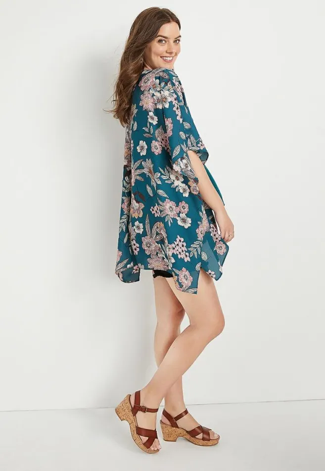 Women Blue Floral Ruana Maurices Tops