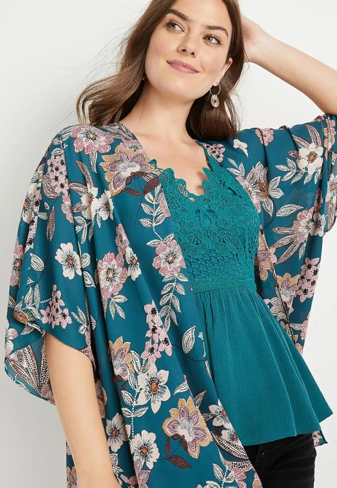 Women Blue Floral Ruana Maurices Tops
