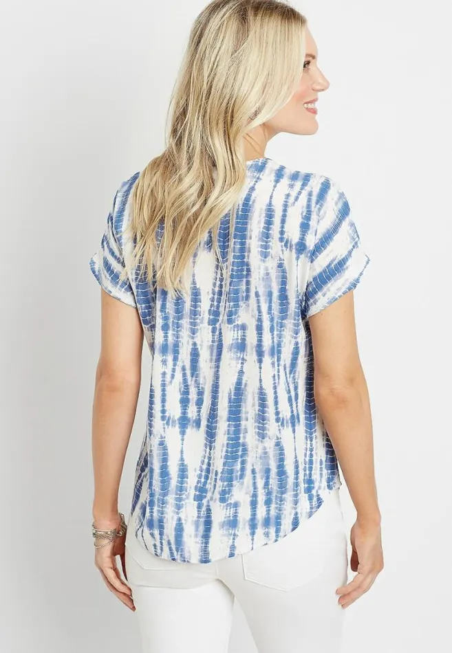 Women Blue Tie Dye Short Sleeve Button Down Shirt Maurices Tops
