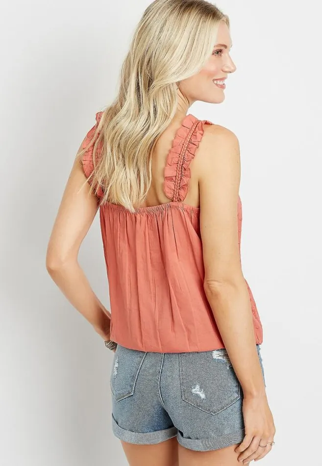 Women Blush Ruffle Strap Tank Top Maurices Tops