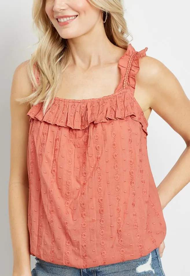 Women Blush Ruffle Strap Tank Top Maurices Tops