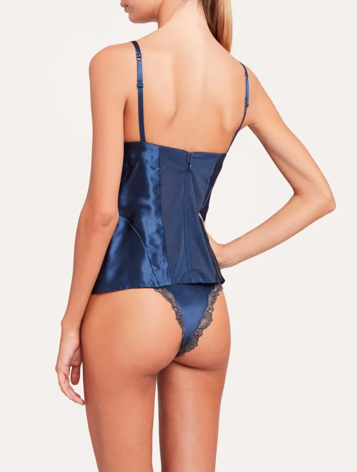 Women Bodysuits and Bustiers La Perla Blue Corset In Silk Satin With Frastaglio