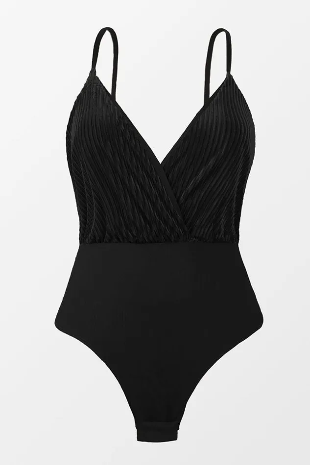 Women Bodysuits Cupshe Adalynn Black Ruched Adjustable Straps Bodysuit Black