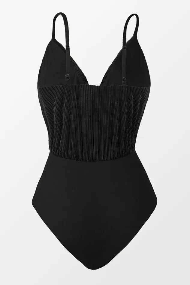 Women Bodysuits Cupshe Adalynn Black Ruched Adjustable Straps Bodysuit Black