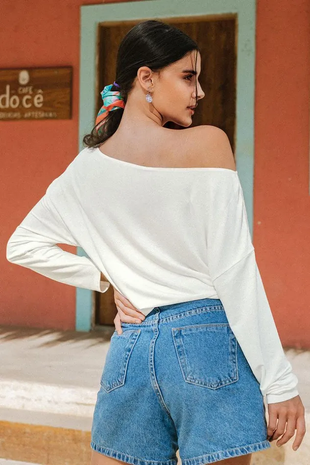 Women Bodysuits Cupshe Christina Long Sleeve Drop Shoulder Bodysuit White