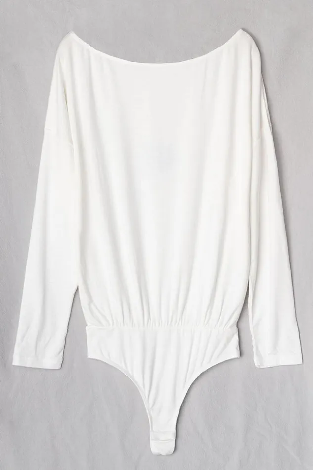 Women Bodysuits Cupshe Christina Long Sleeve Drop Shoulder Bodysuit White