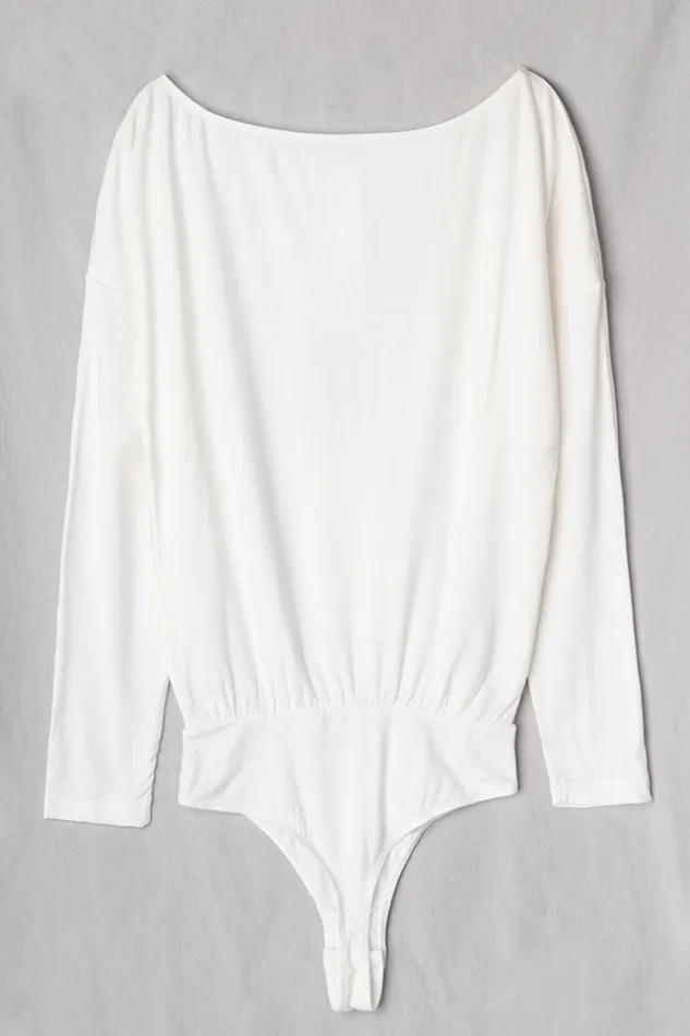Women Bodysuits Cupshe Christina Long Sleeve Drop Shoulder Bodysuit White