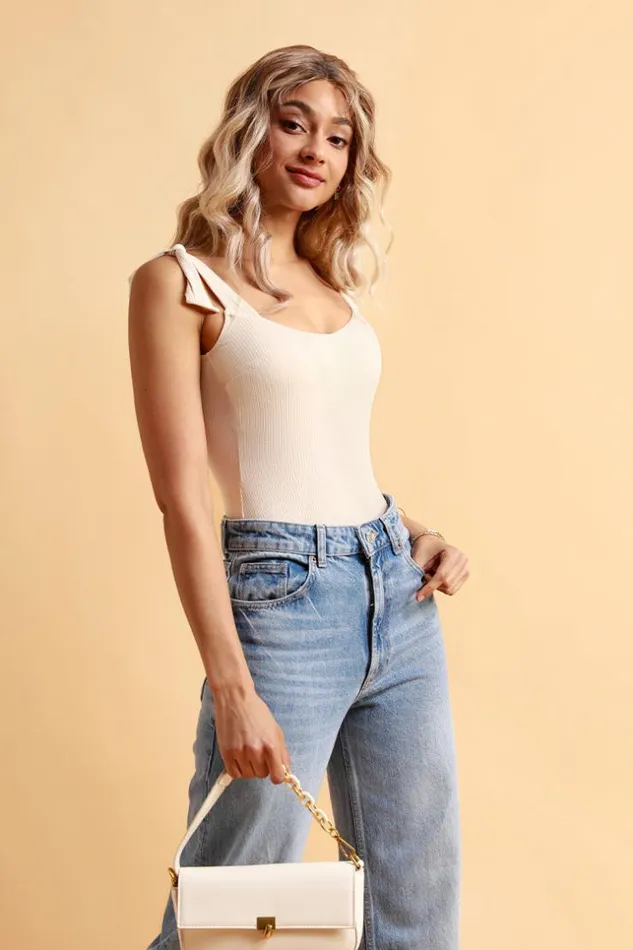 Women Bodysuits Cupshe Dream Bowknot Straps Backless Bodysuit Nude