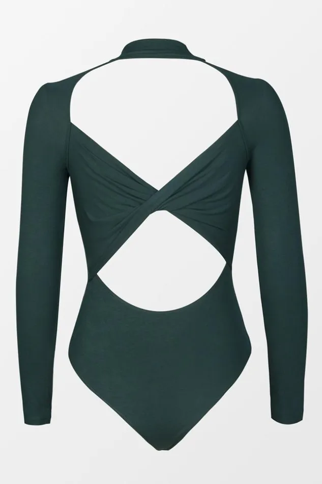 Women Bodysuits Cupshe Fabiola High Neck Cutout Back Bodysuit Green