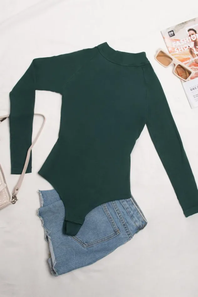 Women Bodysuits Cupshe Fabiola High Neck Cutout Back Bodysuit Green