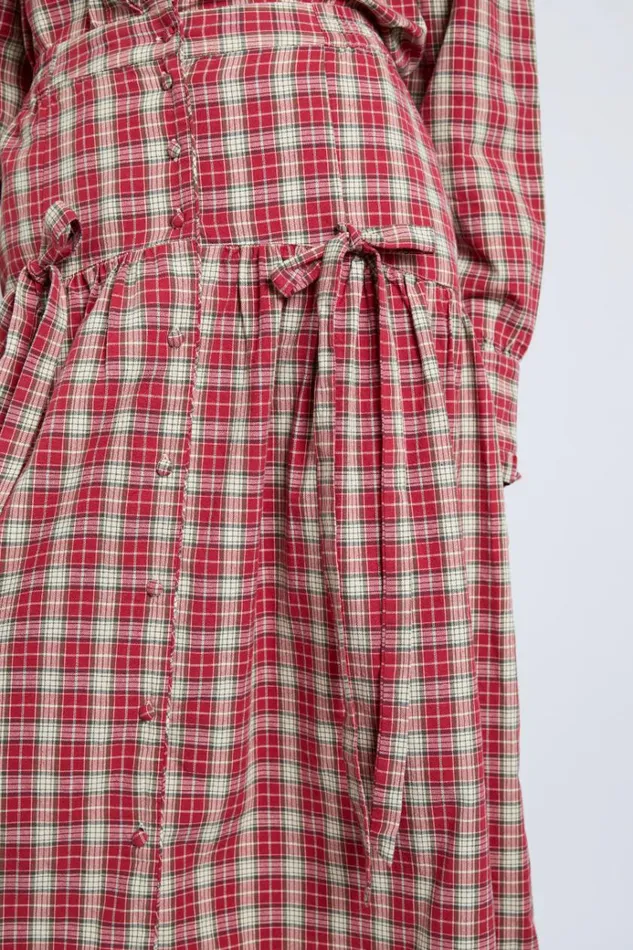 Women Bottoms Damson Madder Bronte Button Through Midi Skirt 8211 Red Check