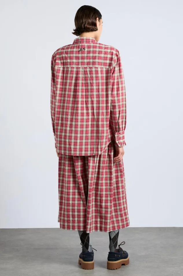 Women Bottoms Damson Madder Bronte Button Through Midi Skirt 8211 Red Check