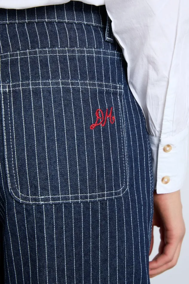 Women Bottoms Damson Madder Cargo Jeans 8211 Navy Pinstripe