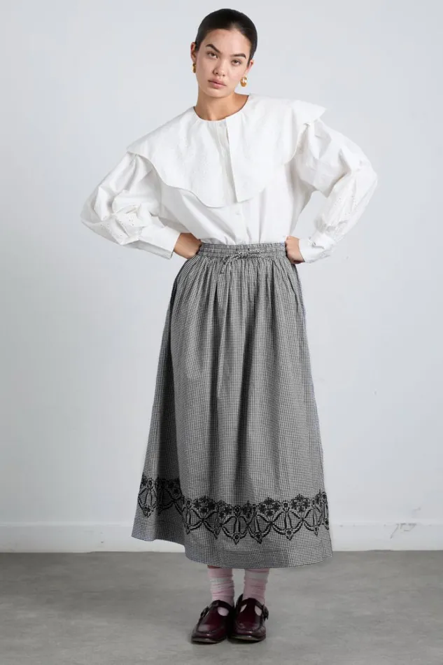Women Bottoms Damson Madder Keeley Midi Skirt 8211 Black Gingham