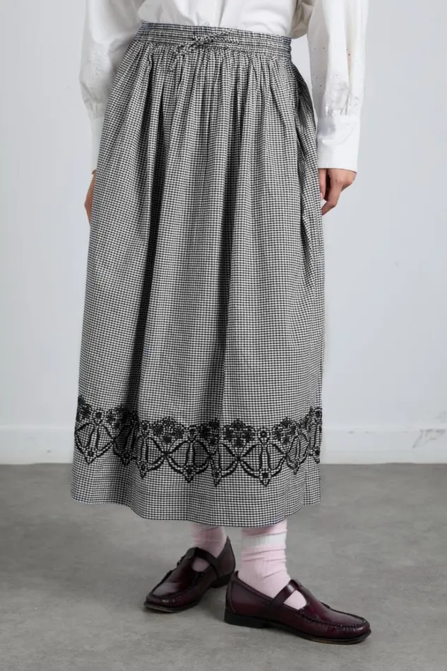 Women Bottoms Damson Madder Keeley Midi Skirt 8211 Black Gingham