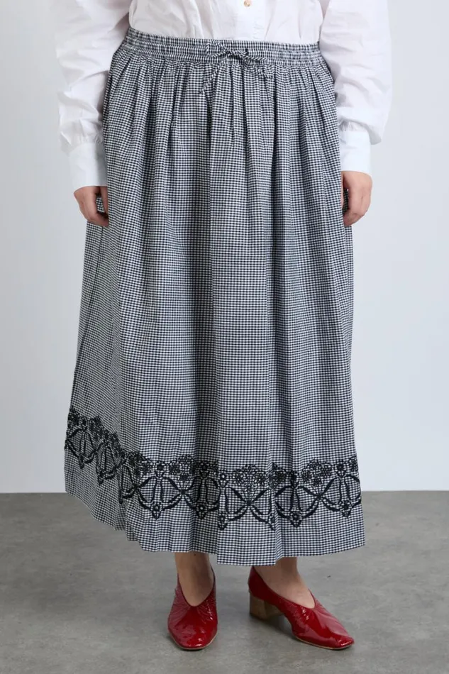 Women Bottoms Damson Madder Keeley Midi Skirt 8211 Black Gingham
