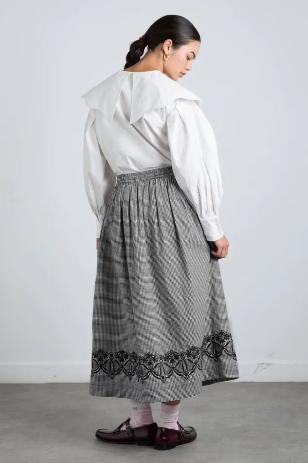 Women Bottoms Damson Madder Keeley Midi Skirt 8211 Black Gingham