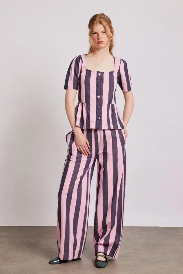 Women Bottoms Damson Madder Rafe Pants 8211 Pink Navy Stripe