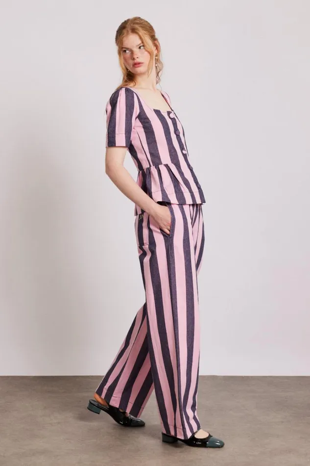 Women Bottoms Damson Madder Rafe Pants 8211 Pink Navy Stripe