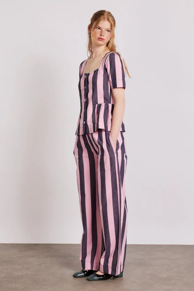 Women Bottoms Damson Madder Rafe Pants 8211 Pink Navy Stripe