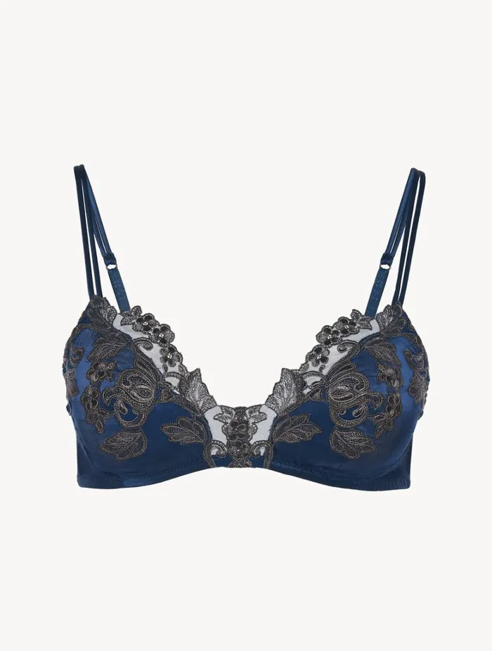 Women Bras La Perla Blue Silk Triangle Bra With Frastaglio