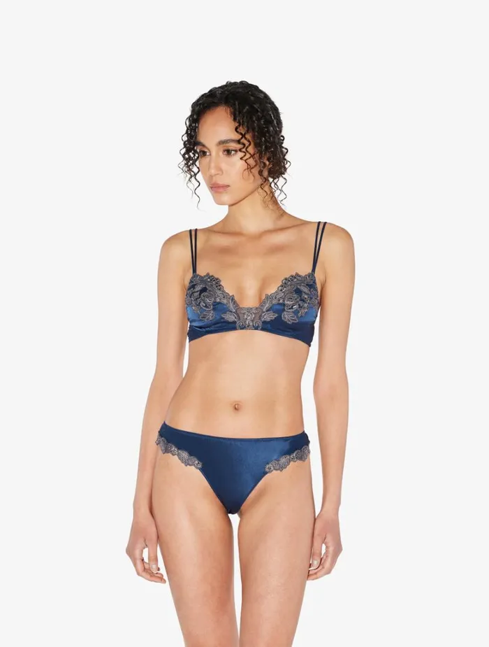 Women Bras La Perla Blue Silk Triangle Bra With Frastaglio