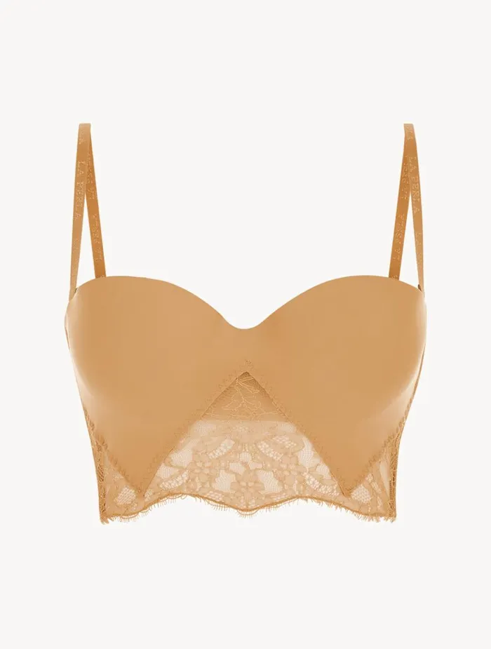 Women Bras La Perla Nude Lycra Strapless Brassiere With Chantilly Lace