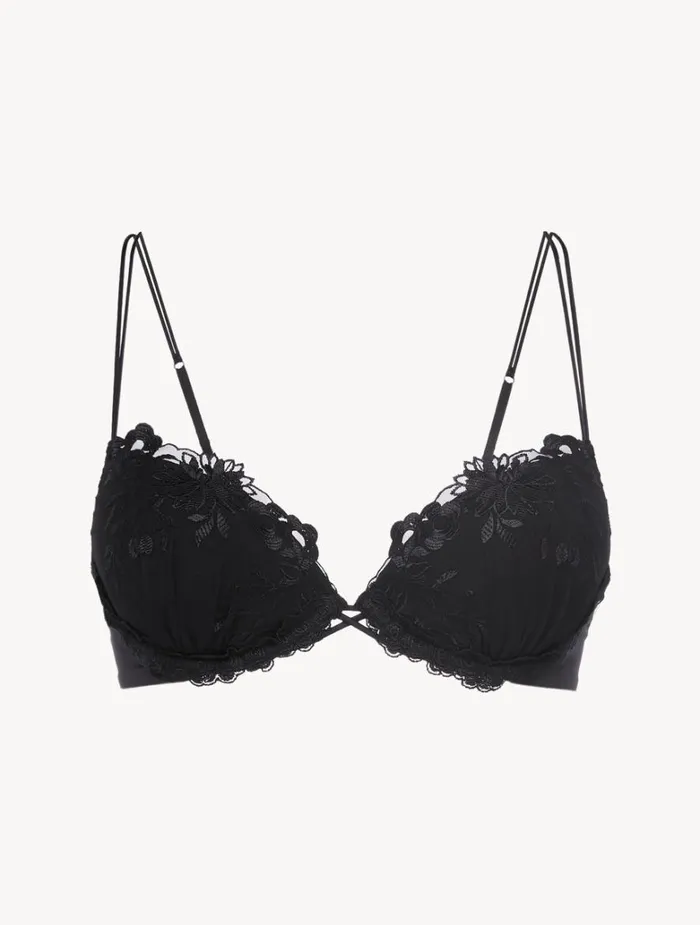 Women Bras La Perla Pushup Bra In Black Lycra With Embroidered Tulle