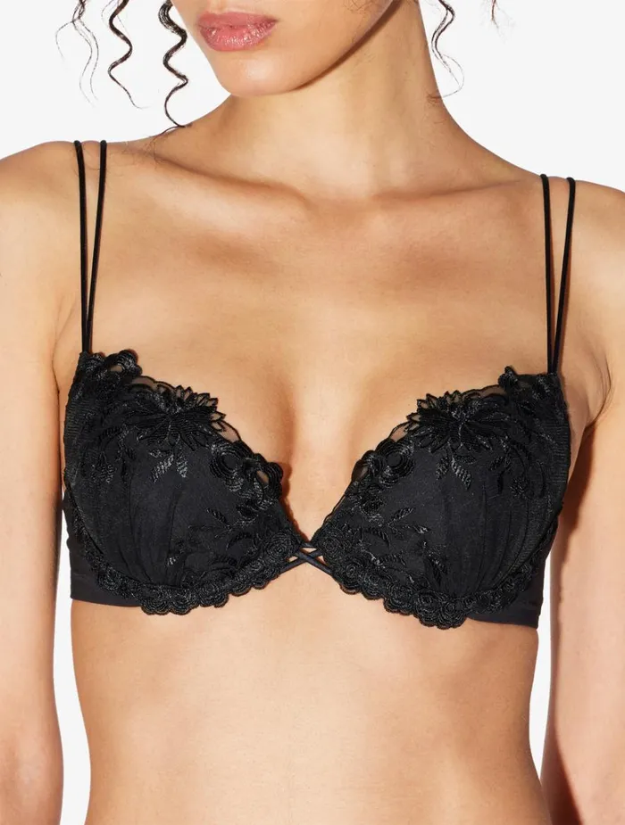 Women Bras La Perla Pushup Bra In Black Lycra With Embroidered Tulle