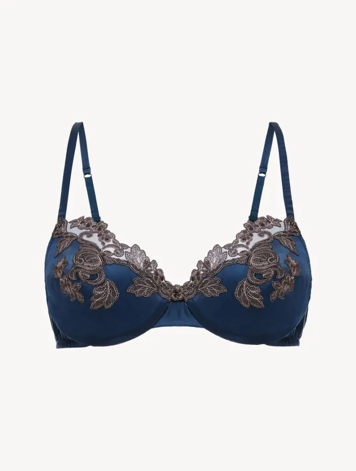Women Bras La Perla Silk Underwired Bra In Blue With Frastaglio