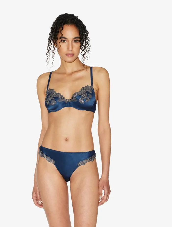 Women Bras La Perla Silk Underwired Bra In Blue With Frastaglio
