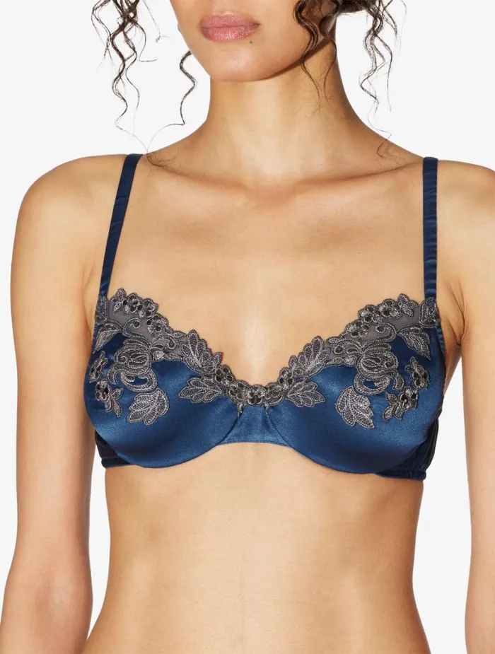 Women Bras La Perla Silk Underwired Bra In Blue With Frastaglio