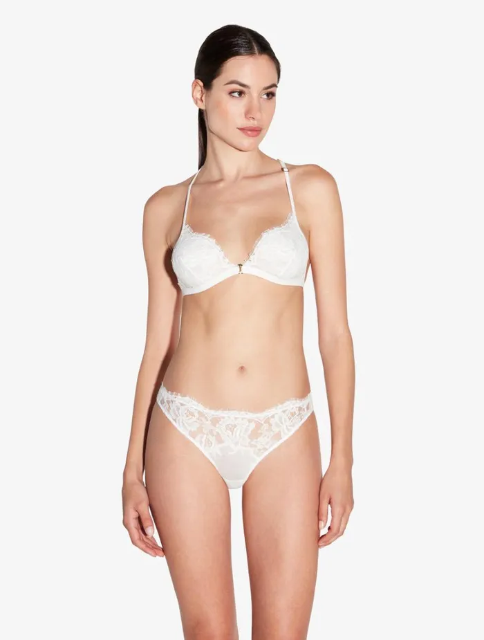 Women Bras La Perla Soft Triangle Bra In Off White With Cotton Leavers Lace