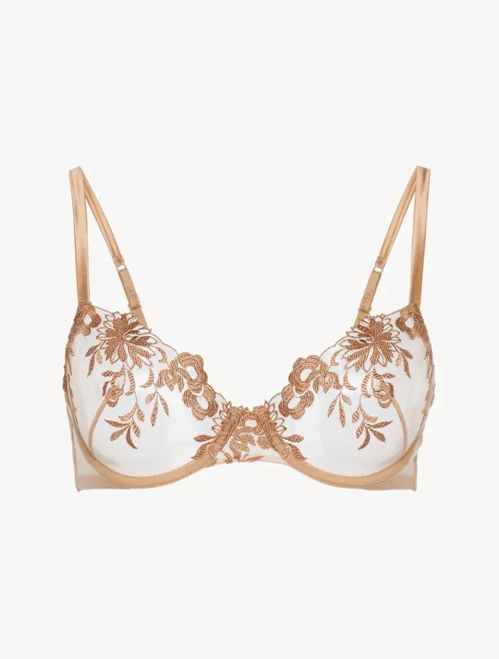 Women Bras La Perla Underwired Bra In Beige Lycra With Embroidered Tulle