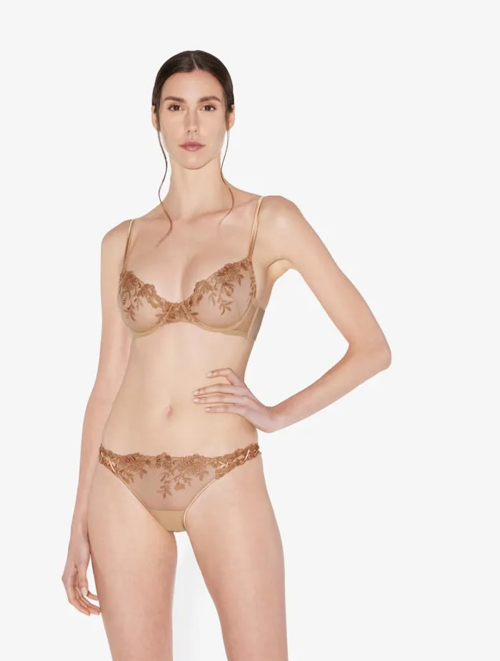 Women Bras La Perla Underwired Bra In Beige Lycra With Embroidered Tulle