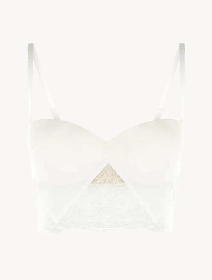 Women Bras La Perla White Lycra Strapless Brassiere With Chantilly Lace