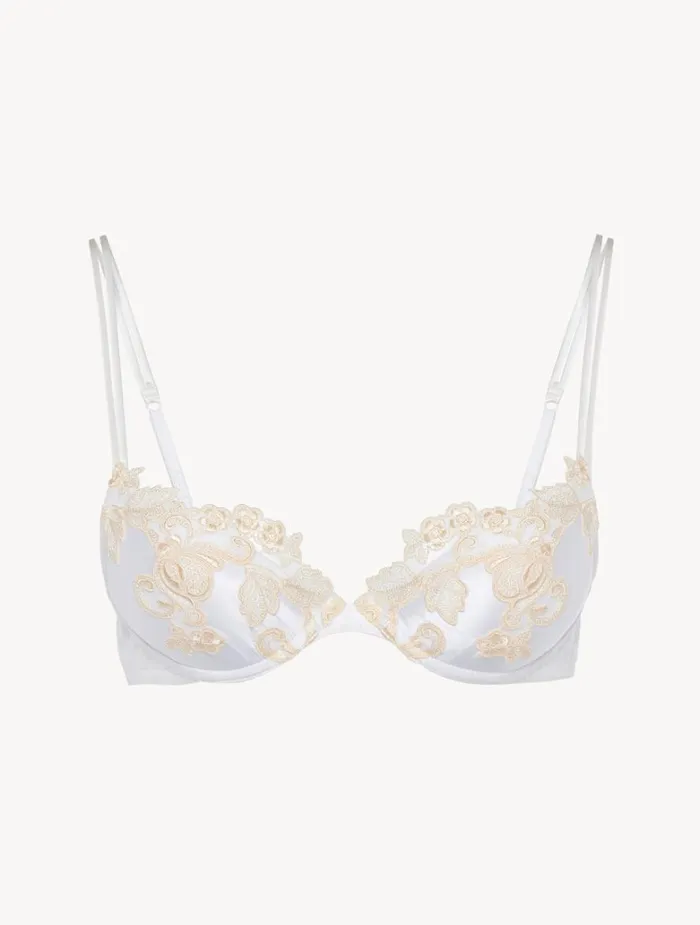 Women Bras La Perla White Silk Pushup Bra With Frastaglio