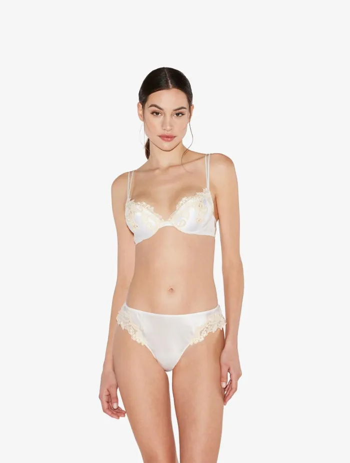 Women Bras La Perla White Silk Pushup Bra With Frastaglio