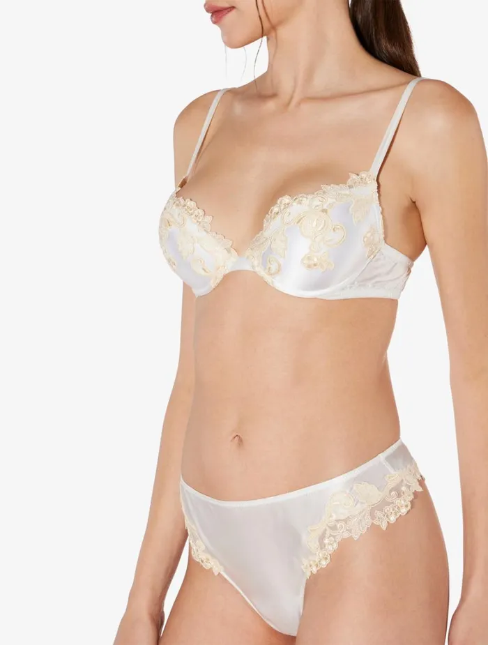 Women Bras La Perla White Silk Pushup Bra With Frastaglio