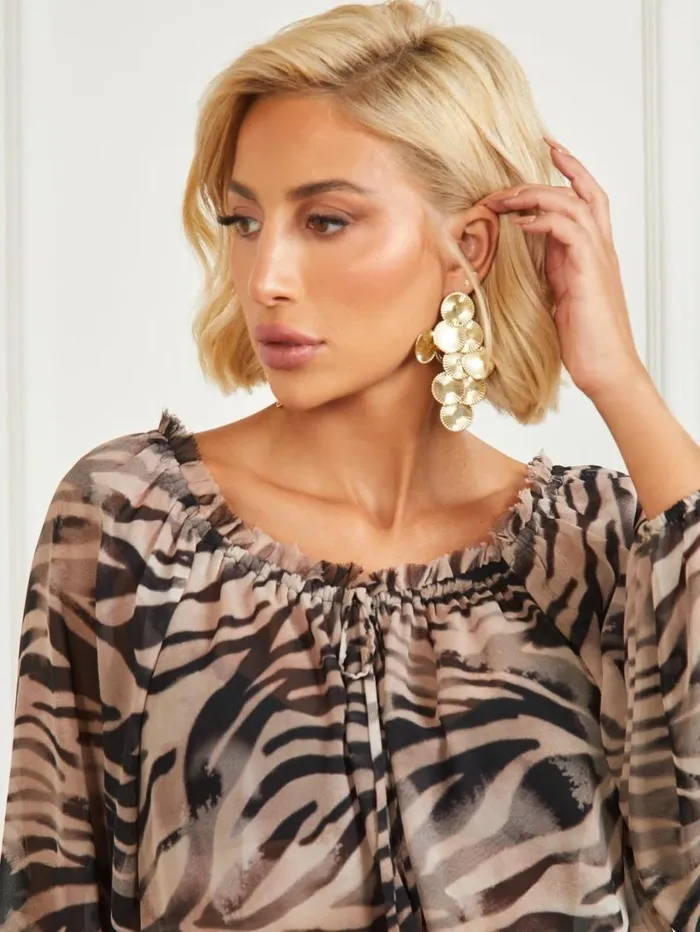 Women Britney Silk Blouse Smoke And Mirrors Print Marciano Tops And Sweaters Women Britney Silk Blouse Smoke And Mirrors Print Marciano Tops And Sweaters